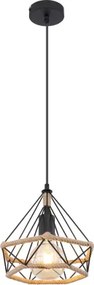 Globo 69029H2 Függeszték fém fekete alap, barna kenderkötéllel kombinálva. Ø:250, H:1500, fényforrás nélkül 1xE27 40W 230V