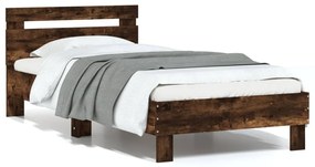 füstös tölgyszínű szerelt fa ágykeret fejtámlával 90 x 200 cm