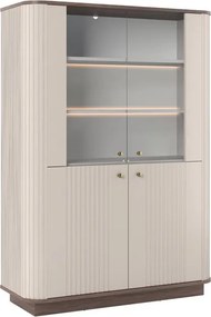 Vesper négyajtós vitrines szekrény 103 cm lábazaton - kasmír / dió / arany fogantyúk