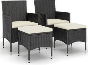 vidaXL 4 részes fekete kerti polyrattan szék- és zsámolyszett