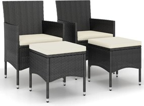 vidaXL 4 részes fekete kerti polyrattan szék- és zsámolyszett
