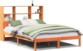 vidaXL barna tömör fenyőfa könyvespolcos ágy matrac nélkül 135 x 190cm