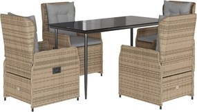 vidaXL 5 részes bézs polyrattan kerti étkezőgarnitúra párnákkal