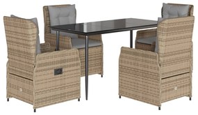 vidaXL 5 részes bézs polyrattan kerti étkezőgarnitúra párnákkal