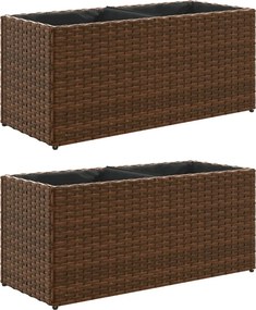 vidaXL 2 db barna polyrattan kerti ültetőláda 2 cseréppel 72x30x32 cm