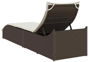 összecsukható napozóágy párnával és tárolóval barna polyrattan