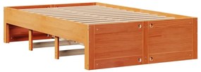 barna tömör fenyőfa fiókos ágykeret matrac nélkül 120 x 200 cm