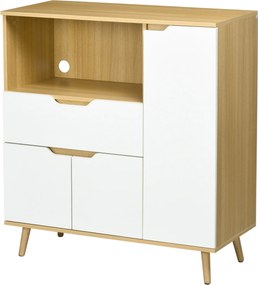 HOMCOM Mikrohullámú sütőszekrény – Modern Fiókos Konyhai Oldalszekrény 3 Ajtóval és Rekesszel, 90x40x98.5 cm, Fehér | Aosom