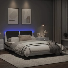 fehér és fekete műbőr ágykeret LED-világítással 140 x 200 cm