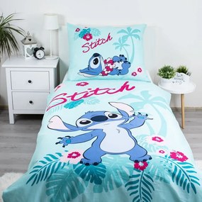 Kék egyszemélyes pamut gyerek ágyneműhuzat 140x200 cm Lilo a Stitch "Hawaii" – Jerry Fabrics
