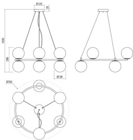 Redo 01-3157 - Csillár zsinóron BOWLING 6xE14/28W/230V arany
