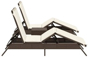 2 db barna polyrattan napozóágy asztallal