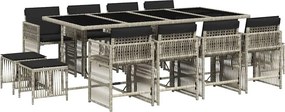 vidaXL 13 részes szürke polyrattan kerti étkezőgarnitúra párnákkal