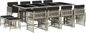 vidaXL 13 részes szürke polyrattan kerti étkezőgarnitúra párnákkal
