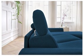 Sötétkék kordbársony kinyitható sarokkanapé (variálható) Monaco – Bobochic Paris