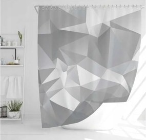 Zuhanyfüggöny textil mintás szürke-fehér rombusz mintás 180x180 cm akasztók