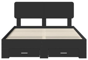 vidaXL Ágykeret fejtámlával fiókkal Fekete 150 x 200 cm Faanyag