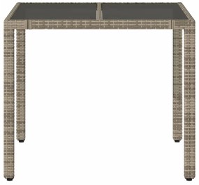 szürke polyrattan üveglapos kerti asztal 90 x 90 x 75 cm