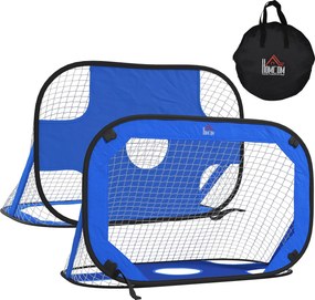 HOMCOM Foci Kapuk, Felállítható Kapu, Hordozható Foci Háló, 2-Darabos Mini Kapuk, Mobil Kézitáskával, Összecsukható, Kék, 123 x 80 x 80 cm | Aosom