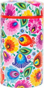 Folkstar tárolódoboz – Színes fehér virágos, kicsi, kerek