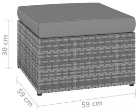 antracitszürke kerti polyrattan szék zsámollyal