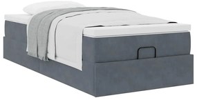 Ottomán ágykeret matraccal sötétszürke 90x190cm bársony