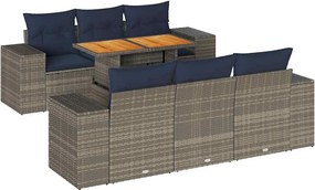 vidaXL 7 részes szürke polyrattan kerti ülőgarnitúra párnákkal