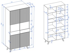 BERLINI 4D Vitrines szekrény Artisan Tölgy/Fekete - 2 AJTÓS SZEKRÉNY BORDÁZOTT ELŐLAPOKKAL