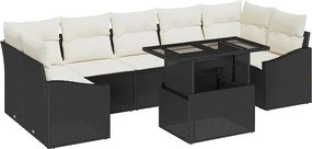 vidaXL Kerti Kanapé Szett párnával 8 pcs Fekete és Krém polirattan