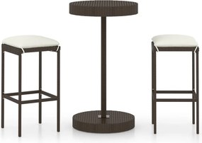 vidaXL 3 részes barna polyrattan kerti bárszett párnákkal