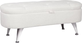 HOMCOM Párnázott Tároló Pad Teddy Velúr Hatással, Ottomán Fém Lábakkal, Padláda a Nappaliba, Hálószobába, Előszobába 114 x 47 x 46,5 cm, Fehér | Aosom