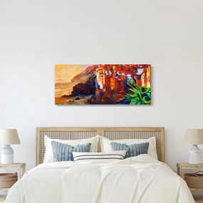 Kép - Falu Cinque Terre partján, az olasz riviérán, modern impresszionizmus (120x50 cm)