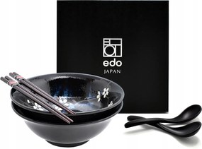 2 db-os tál szett kanállal és pálcikákkal Ramen Anemone Blue 1100 ml Box