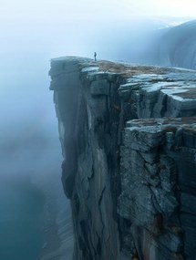 Vászonkép Canvas Szikla Fjord Norvégia Köd Hegyek Tájkép 60x80