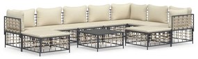 10 részes antracitszürke polyrattan kerti ülőgarnitúra párnával