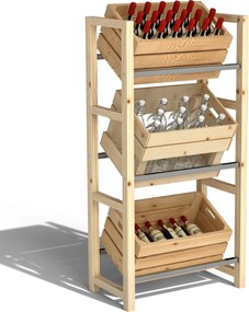 Outsunny 3 Fakkos Italrakás Fa Rakodóasztal Teraszon, 150 kg Teherbírás, 56 x 32 x 112 cm Természetes Fa | Aosom