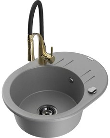 Mexen Kevin, 1 kamrás gránit mosogató 586x458x190 mm és Aster mosogató csaptelep, szürke, 6517-71-73450-57-B