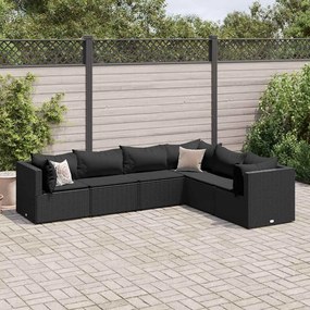 6 részes fekete polyrattan kerti ülőgarnitúra párnákkal