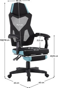 Irodai/gamer szék, fekete/neomint,  teherbírás 150 kg, JORIK NEW