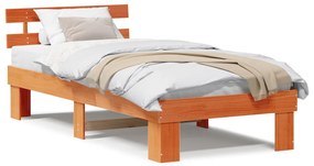Ágykeret Fejtámlával Gyantázott barna 90x200 cm Tömör Fa Fenyő