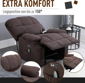 HOMCOM fotel emelőrásegítéssel, 160°-ban dönthető háttámla, masszázs és fűtésfunkcióval, poliészter barna