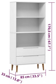 MOLDE fehér tömör fenyőfa könyvszekrény 85 x 35 x 170,5 cm