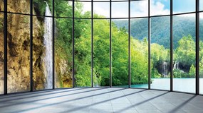 3D fotótapéta Kilátás Az Ablakból A Vízesésre 254x184