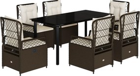 vidaXL 7 részes barna polyrattan kerti étkezőgarnitúra párnával