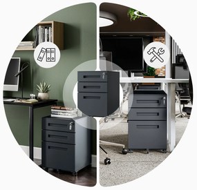 KATE görgős konténer íróasztal alá – 390 x 600 x 500 mm, antracit színű