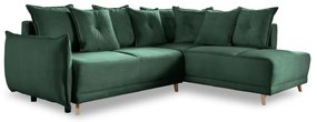 Zöld kordbársony kinyitható sarokkanapé (jobb oldali) Lazy Lukka – Miuform