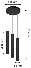 LED Csillár zsinóron TUBA 3xGU10/4,8W/230V fekete