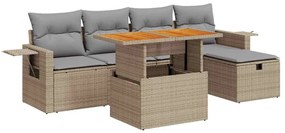 vidaXL 6 részes bézs polyrattan akácfa kerti ülőgarnitúra párnával