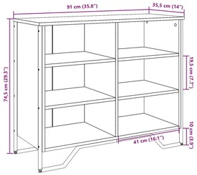 fekete szerelt fa tálalószekrény 91 x 35,5 x 74,5 cm