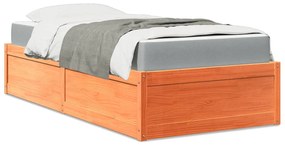 viaszbarna tömör fenyőfa ágy matraccal 100 x 200 cm